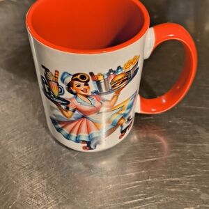 Retro Diner Mug with Orange Handle